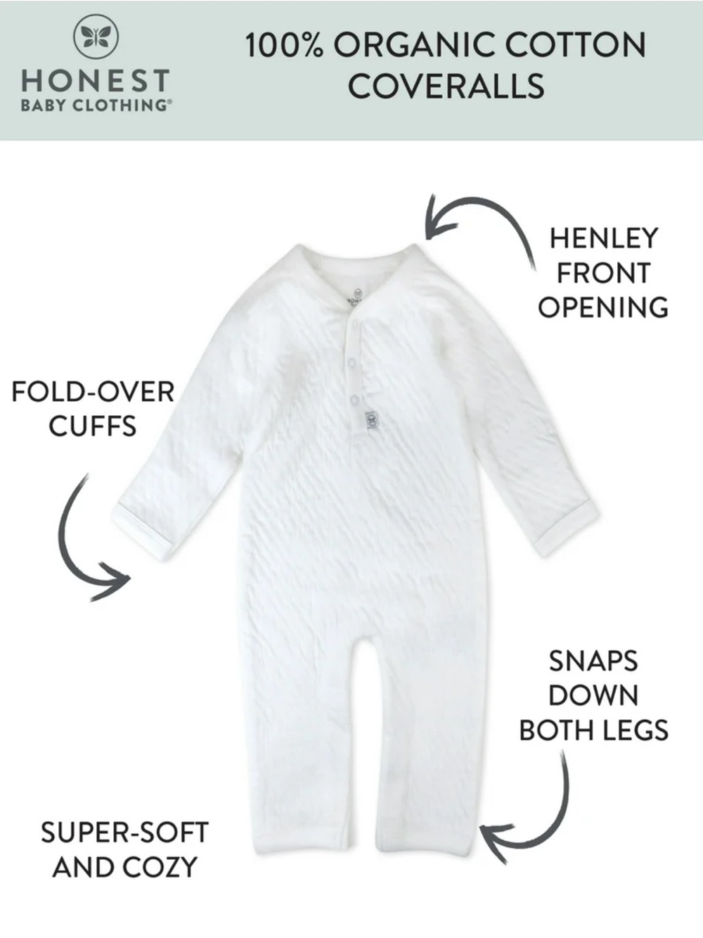 Honest Company Quilted One-Piece Romper Light Gray Size 3-6 Months Organic